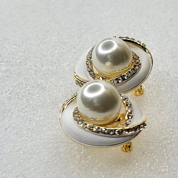 White Pearl and Crystal Earrings - Picture 5 of 5